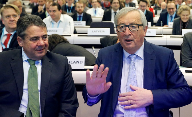 European Commission President Jean-Claude Juncker and German Foreign Minister Sigmar Gabriel attend a conference on the EU's next long-term budget after Brexit in Brussels, Belgium, January 8, 2018.