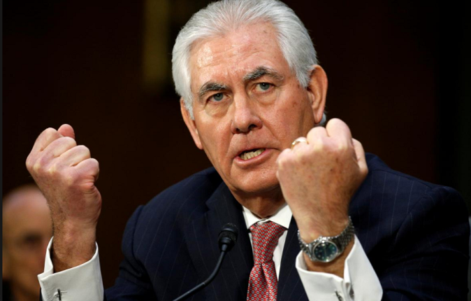 U.S. Secretary of State Rex Tillerson testifies during a confirmation hearing.