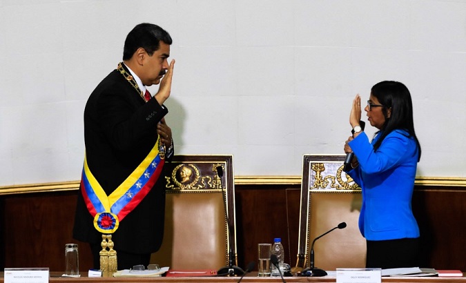 Venezuela's President Maduro takes oath as re-elected President at the Palacio Federal Legislativo in Caracas.
