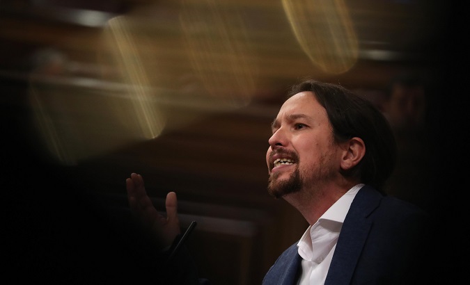 Podemos (We Can) party leader Pablo Iglesias delivers a speech during a motion of no confidence debate at Parliament in Madrid, Spain, May 31, 2018.