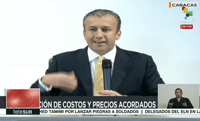 Venezuelan vice president of the economy Tareck El Aissami during the press conference.