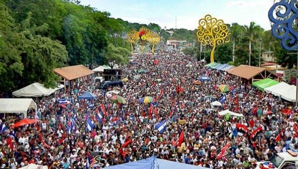 Thousands celebrate the 39th anniversary of the Sandinista Youth in Managua.