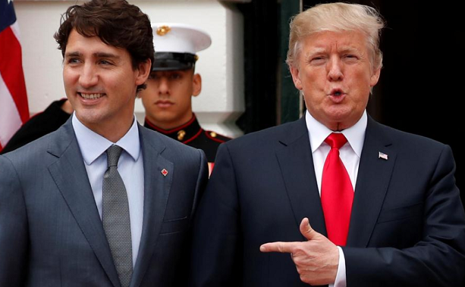 Canada's Prime Minister Justin Trudeau (L) with U.S. President Donald Trump at the NAFTA negotiations in the White House.