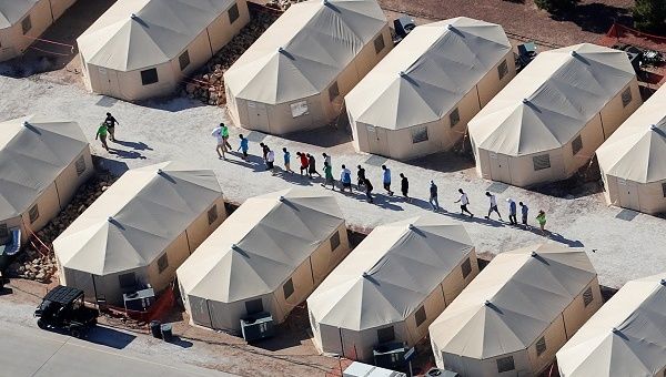 Immigrant children housed under Trump's 'zero-tolerance' immigration policy at a border facility in Tornillo, Texas.