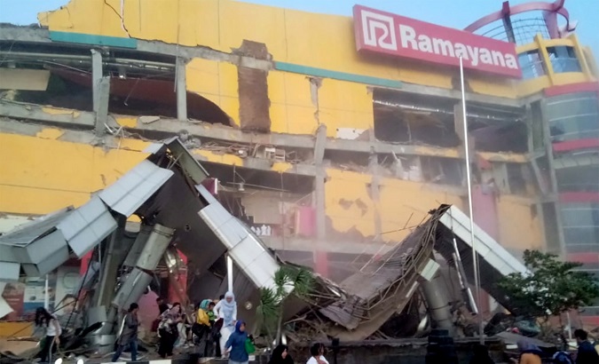 A shopping center was heavily damaged following an earthquake in Palu in Central Sulawesi, Indonesia on September 28, 2018.