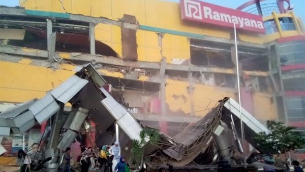 A shopping center was heavily damaged following an earthquake in Palu in Central Sulawesi, Indonesia on September 28, 2018.
