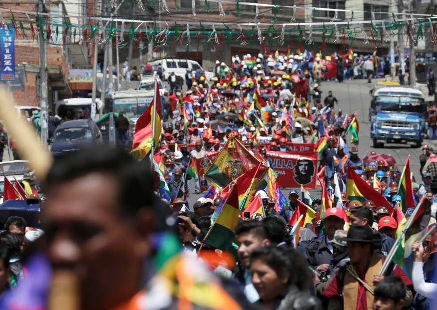 Supporters of Bolivia's President Evo Morales take part in a rally for President Morales re-election in 2019.
