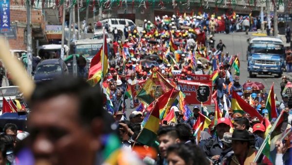 Supporters of Bolivia's President Evo Morales take part in a rally for President Morales re-election in 2019.