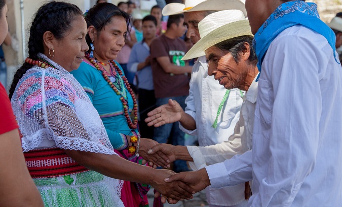 Spokeswoman Marichuy with the Totonaca people at Huehuetla, Puebla, during a CNI tour across Mexico. November 17, 2017.