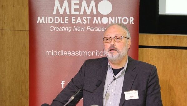 Saudi dissident Jamal Khashoggi speaks at an event hosted by Middle East Monitor in London Britain, September 29, 2018. Picture taken September 29, 2018
