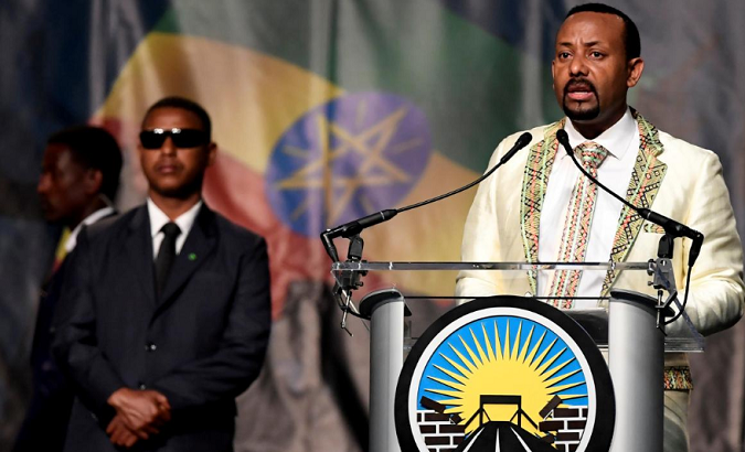 Ethiopia's Prime Minister Abiy Ahmed calling on the largest diaspora outside Ethiopia to return, invest and support their native land, in Washington, U.S., Jul. 28, 2018.