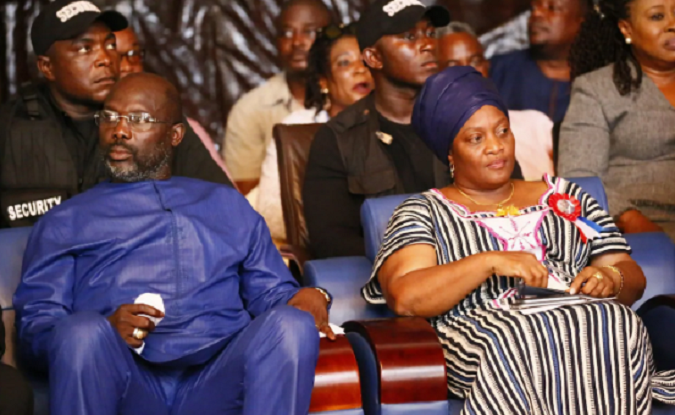 Liberian Vice President Jewel Howard Taylor (L) and President George Weah (R)