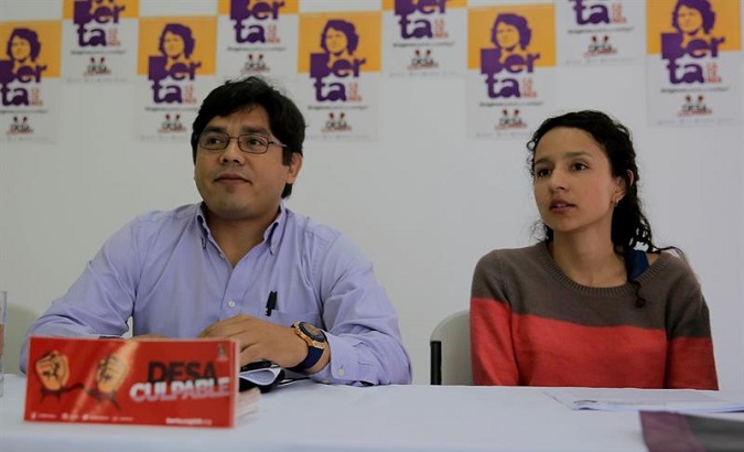 Victor Fernandez and Berta Zuñiga Caceres during a press conference on Berta Caceres' murder case.