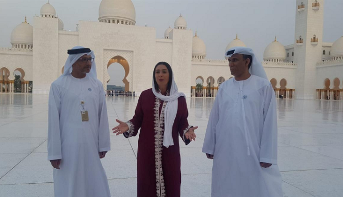 Israel's Culture Minister Miri Regev (C) visits the Sheikh Zayed Grand Mosque in Abu Dhabi, UAE Oct. 28, 2018.