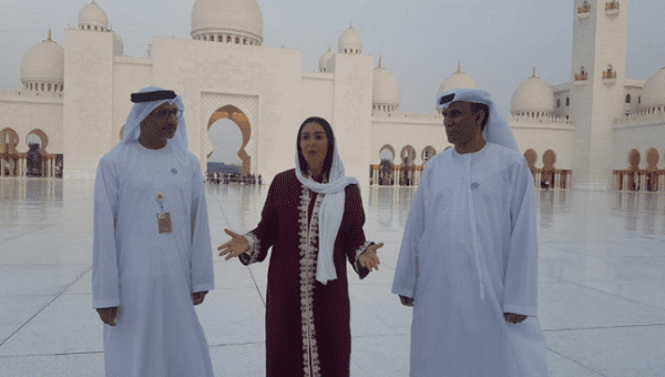  Israel's Culture Minister Miri Regev (C) visits the Sheikh Zayed Grand Mosque in Abu Dhabi, UAE Oct. 28, 2018.