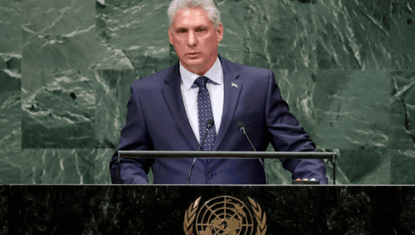 Cuba's President Miguel Diaz-Canel speaking during the 73rd session of the U.N. General Assembly in New York, on Sep. 26, 2018.