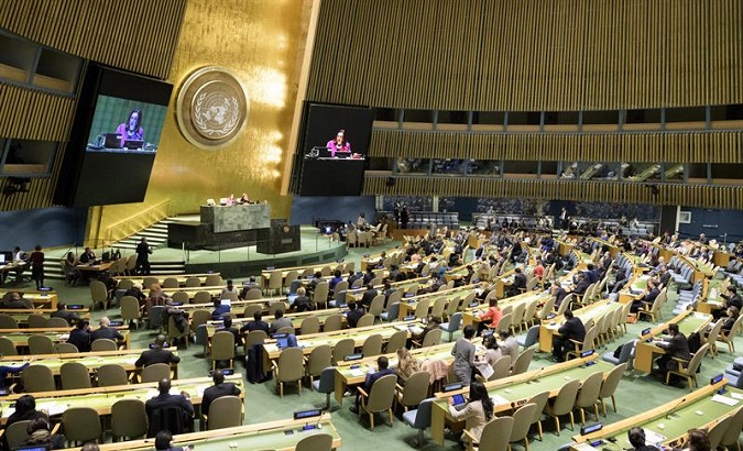U.N. General Assembly debating the U.S. blockade against Cuba.