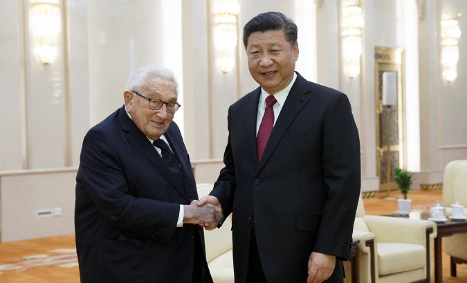 Chinese President Xi Jinping and Henry Kissinger at the Great Hall of the People in Beijing.