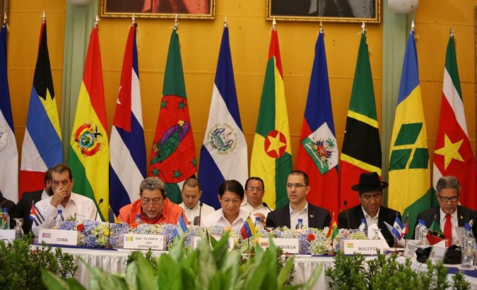 Officials from various Caribbean and Latin American countries participate in the ALBA meeting in Managua, Nicaragua, Nov. 8, 2018.