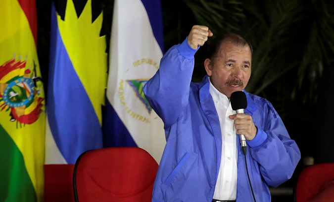 Nicaragua President Daniel Ortega speaks during the ALBA high-level meeting in Managua, Nicaragua on Nov. 8, 2018.