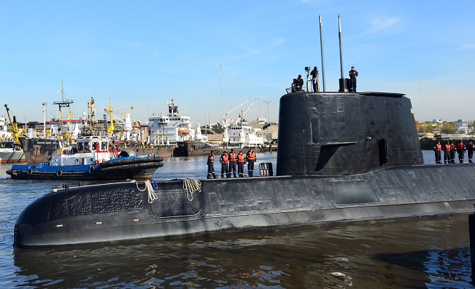 The ARA San Juan submarine and crew is see leaving port in 2014.