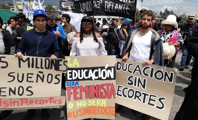 Students in Ecuador protesting against government's fund cut in education.
