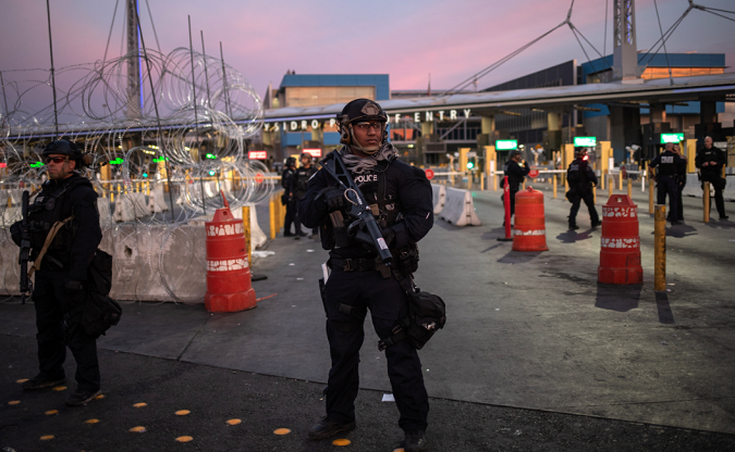 U.S. Special Response Team officers stand guard at the San Ysidro Port of Entry on Nov. 19, 2018
