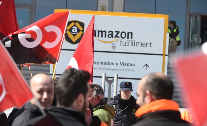 Amazon workers during a strike organized this March.