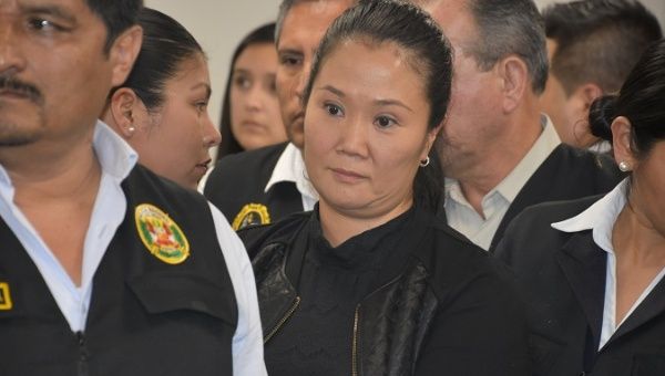 Keiko Fujimori in a Lima court after the judge ordered her to 36 months of preventative detention alleging she took Odebrecht money for her 2011 campaign.