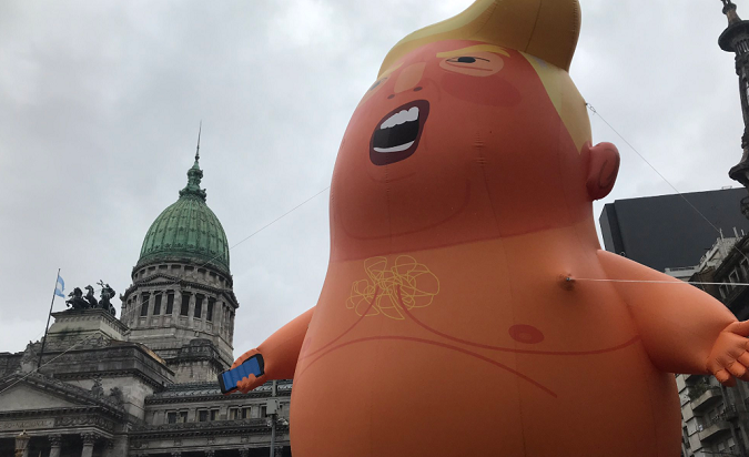 'Baby Trump' welcomes the U.S. president in front of the Argentine Congress ahead of the G-20 summit in Buenos Aires. Nov. 29, 2018.
