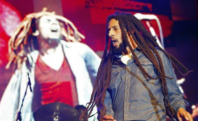 Julian Marley, son of late reggae icon Bob Marley, celebrates his father's 69th birthday at the National Stadium in Kingston, 2014.