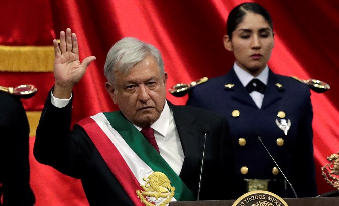 Mexico's new President Andres Manuel Lopez Obrador at his inauguration ceremony in Congress, December 1, 2018.