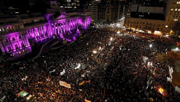 One of Argentina's first #niunamenos marches against gender violence and femicides in 2015 in Buenos Aires. Jun. 5, 2015