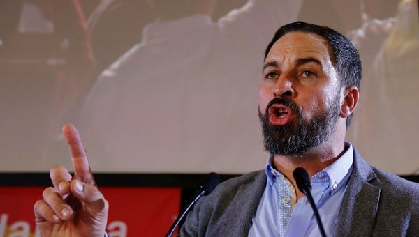Spain's far-right VOX party leader Abascal delivers a speech as he celebrates results after the Andalusian regional elections in Seville