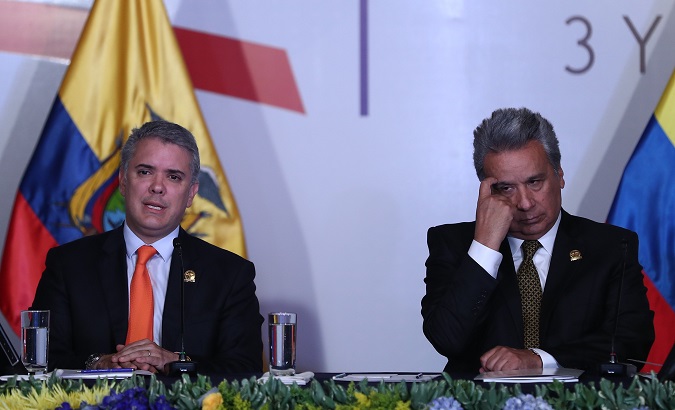 Ecuadorean Lenín Moreno, with his Colombian Ivan Duque in Quito, Ecuador.