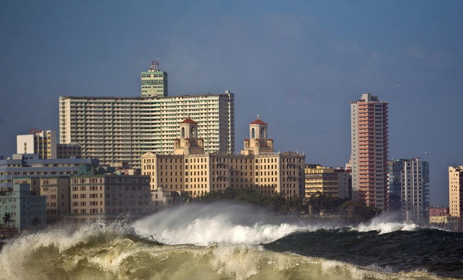 Strong waves hit the northern coast of Havana, Cuba, Dec. 21, 2018.