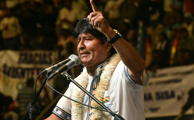 Bolivian President Evo Morales speaks to his supporters during a rally in Cochabamba, Bolivia, Dec. 18, 2018