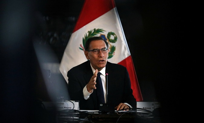 Peru's President Martin Vizcarra speaks to media at the government palace in Lima, Peru Oct. 29, 2018.