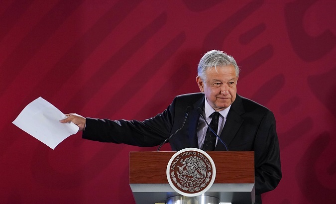 Mexico's President Andres Manuel Lopez Obrador holds a news conference at National Palace in Mexico City, Mexico January 15, 2019