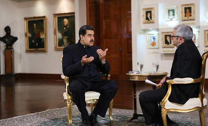President Nicolas Maduro during an interview with HispanTV in Caracas, Venezuela, Feb. 21, 2018.
