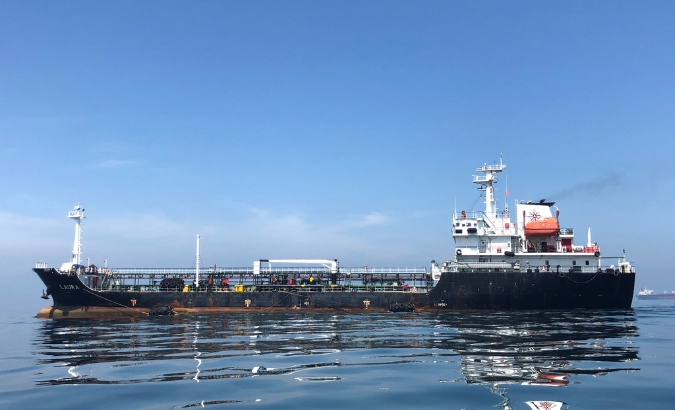 An oil tanker is seen in the sea outside the Puerto La Cruz oil refinery in Puerto La Cruz, Venezuela.