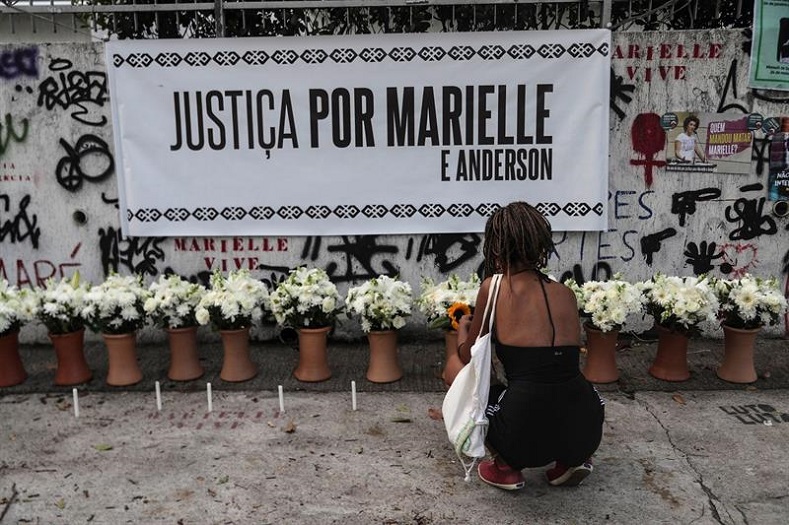 A poster demands justice for Marielle.