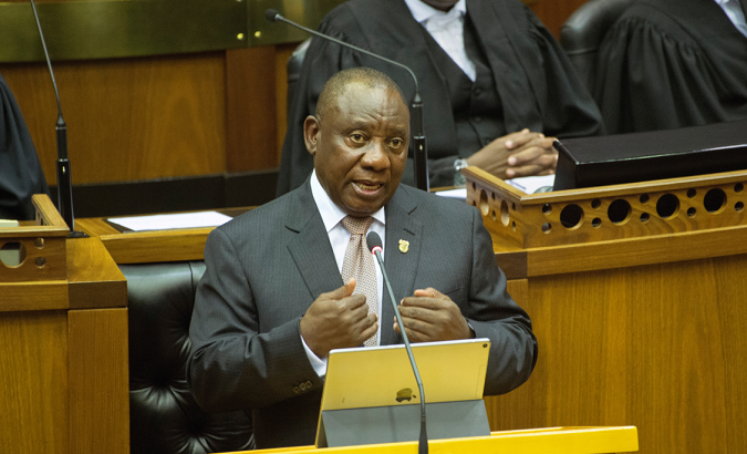 South African President Cyril Ramaphosa delivers a State of the Nation address at Parliament in Cape Town, South Africa.