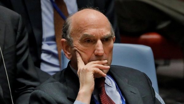 FILE PHOTO: US diplomat Elliott Abrams during a UNSC meeting for vote on a U.S. draft resolution on Venezuela, February 28, 2019. REUTERS