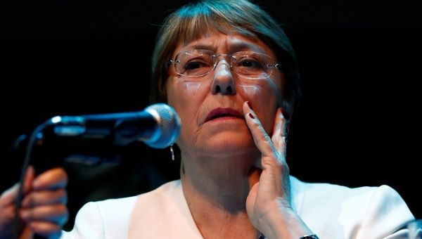 UN High Commissioner for Human Rights Michelle Bachelet holds a news conference in Mexico City, April 9, 2019.