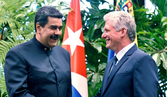 Cuba will be in solidarity with Venezuela despite U.S. sanctions. Venezuelan President Nicolas Maduro with Cuban President Miguel Diaz-Canal