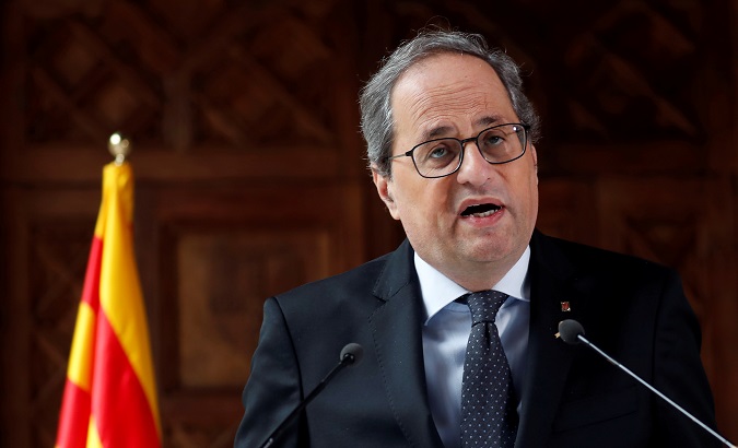 Catalonia's regional government president Quim Torra at Palau de la Generalitat in Barcelona, Spain, Jan. 29, 2020.