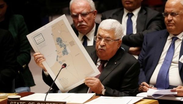 Palestinian President Mahmoud Abbas speaking during a Security Council meeting at the United Nations in New York.