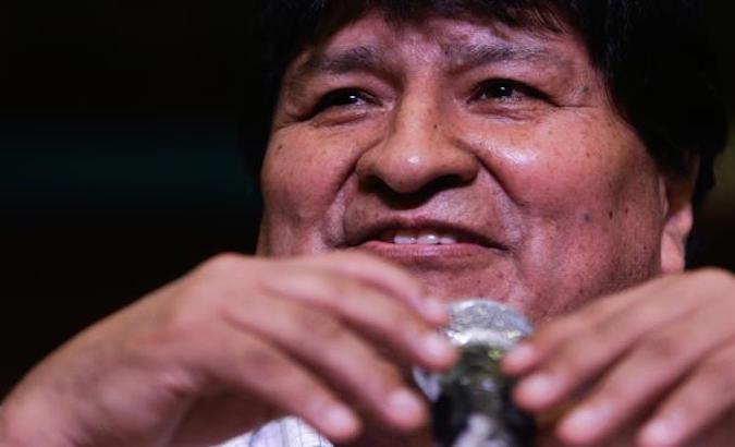 Former President Evo Morales gives statement in Buenos Aires, Argentina, Oct. 19, 2020.