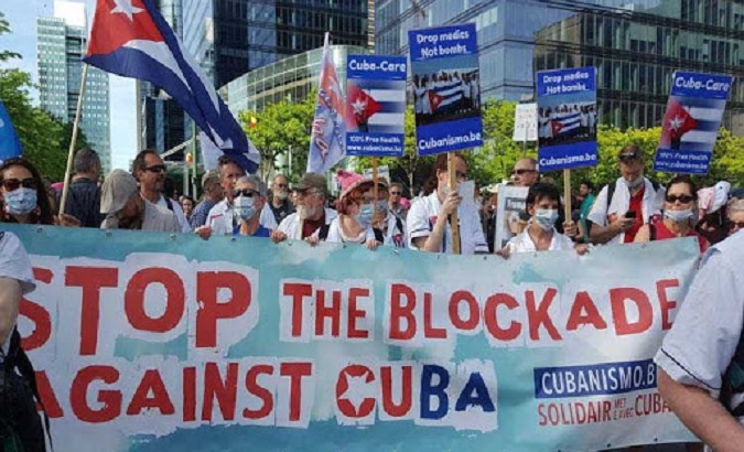 Protest against the U.S. blockade against Cuba, Oct. 2020.